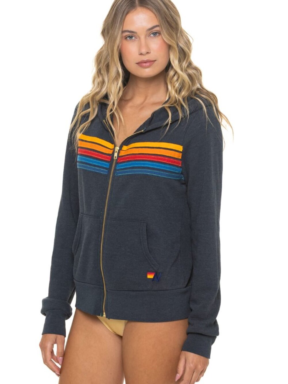 NEW Aviator Nation 5 Stripe Zip Hoodie Sweatshirt Medium Charcoal $196 msrp - Picture 5 of 5